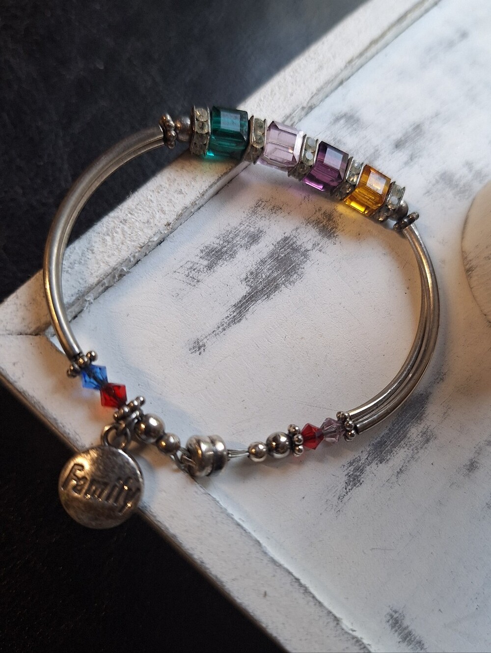 Family Charm Multicolor Crystal Bangle Bracelet Magnetic Closure some Silver SJC